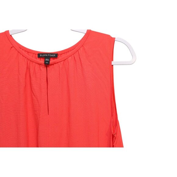 Eileen Fisher Midi Dress Size Small Coral Tencel Lyocell Crepe A-Line Keyhole - Picture 9 of 15
